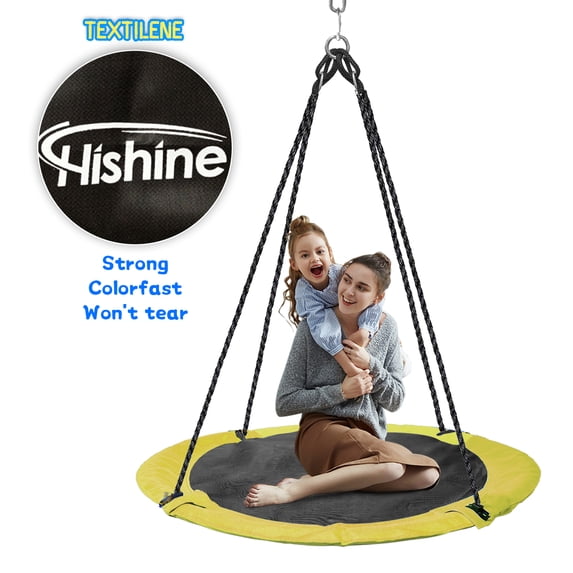 Saucer Tree Swing for Kids, 43" Waterproof Flying Saucer Swing with A Swivel, Hanging Straps, Adjustable Ropes, Galvanized steel frame, padded with foam, Easy to Install Round Mat Spinner Swing