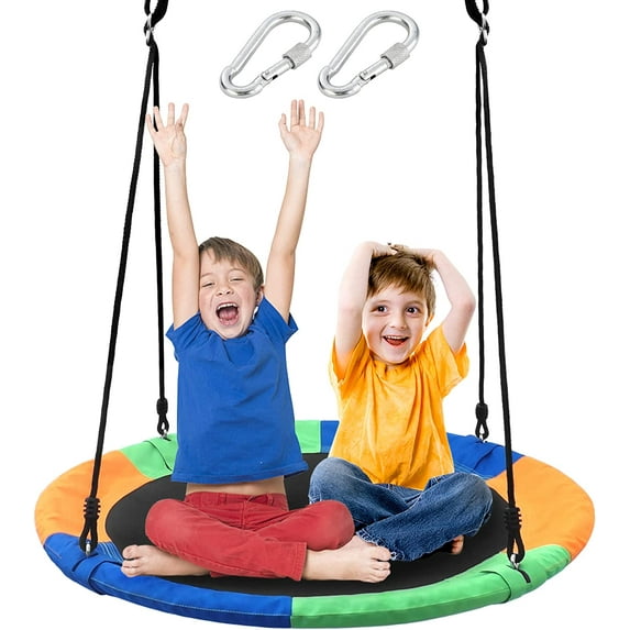 Saucer Tree Swing Seat for Kids 40 Inch Outdoor Round Tree Swing for Children Heavy Duty Safe Durable Easy Install for Backyard Multicolor