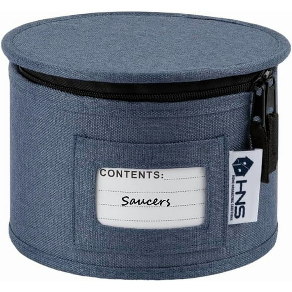 Saucers Storage Container - Hard Shell China Organizer with Dividers - Holds 12 Plates of 7" - Durable & Stackable Storage Box for Seasonal Dishware Protection - Denim Blue