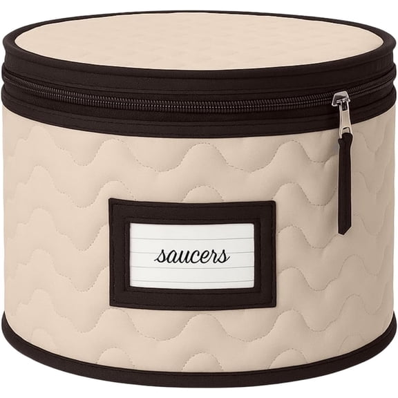 Saucers Storage Container - Quilted Microfiber China Organizer Box with Dividers - Protects & Organizes Up to 12 Plates of 7" - Ideal for Seasonal Dishware Protection