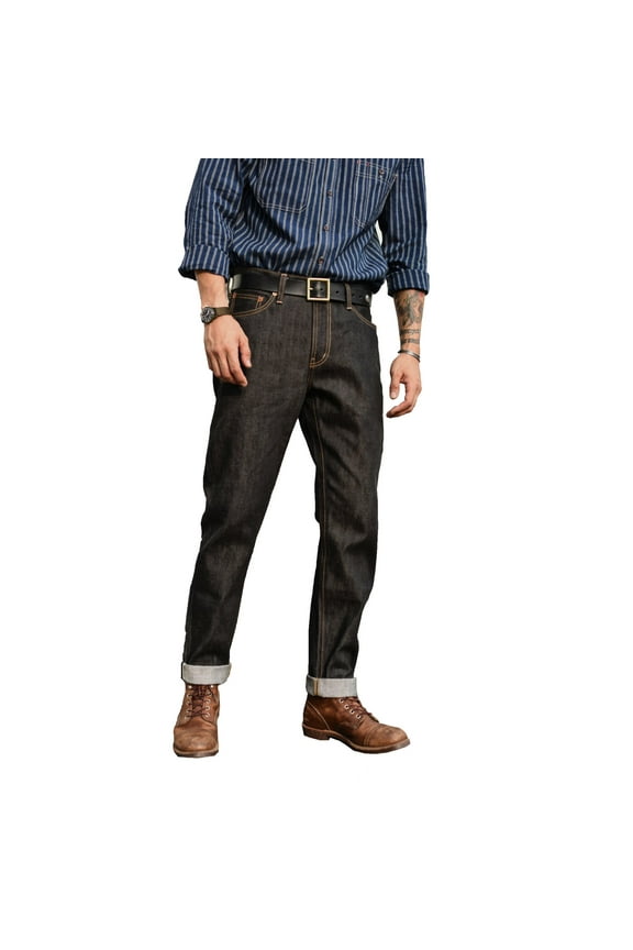 Saucezhan 315XX-18OZ Men's Jeans Indigo Sanforized Selvedge Denim Jeans Regular Fit Taper Leg 18 oz