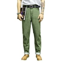 Saucezhan Men's Jeans Vulcanization Olive Green Selvedge Denim Jeans Vintage Regular Fit Taper Leg