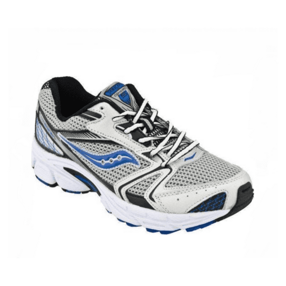 Saucony Baby Cohesion Boys Leather, Silver and Blue Sneaker, 9M