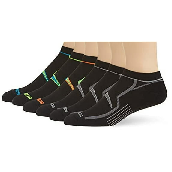 Saucony Men's Multi-Pack Bolt Performance Comfort Fit No-Show Socks, Black (6 Pairs), Shoe Size: 5-8
