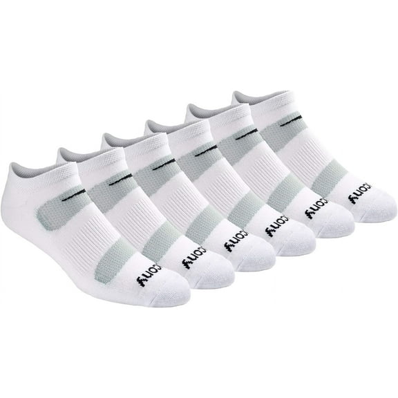 Saucony Men's Multi-Pack Mesh Ventilating Comfort Fit Performance No-Show Socks, White (6 Pairs),