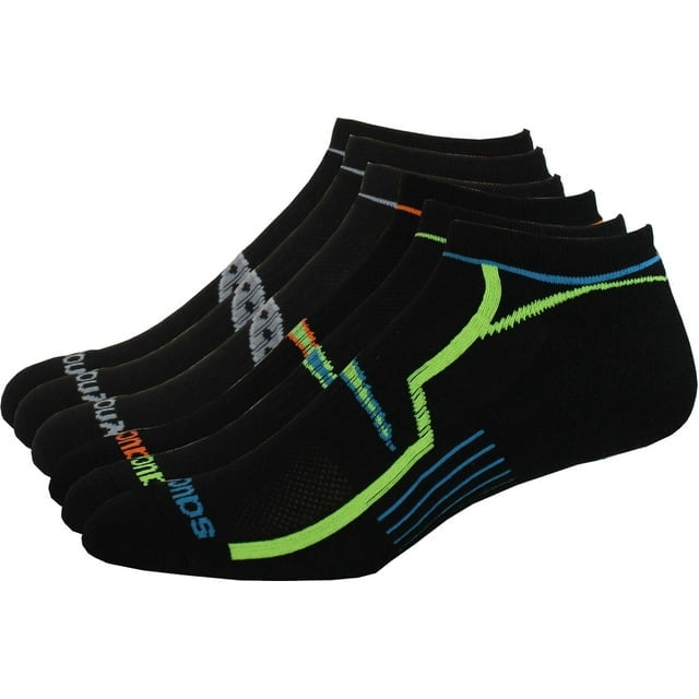 Saucony Mens 6 pk. Black No Show Performance Socks Large Black
