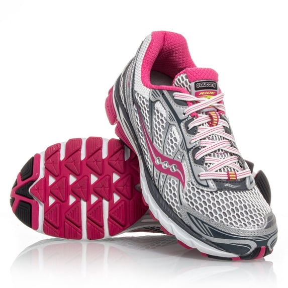 Saucony Progrid Ride 5 Running Shoe, Silver/Pink, 7 M US Big Kid