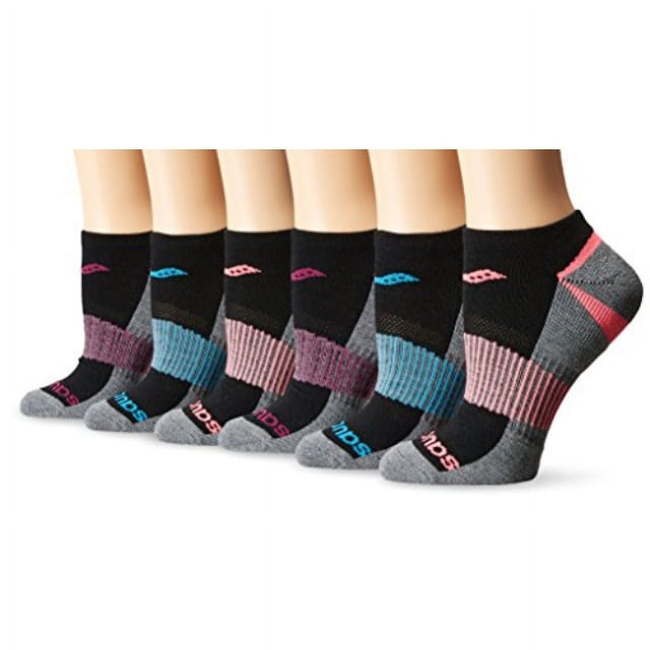 Saucony Women s 6 Pack Selective Cushion Performance No Show Athletic Sport Socks Black Assorted Shoe Size 5 9 Size 9 11
