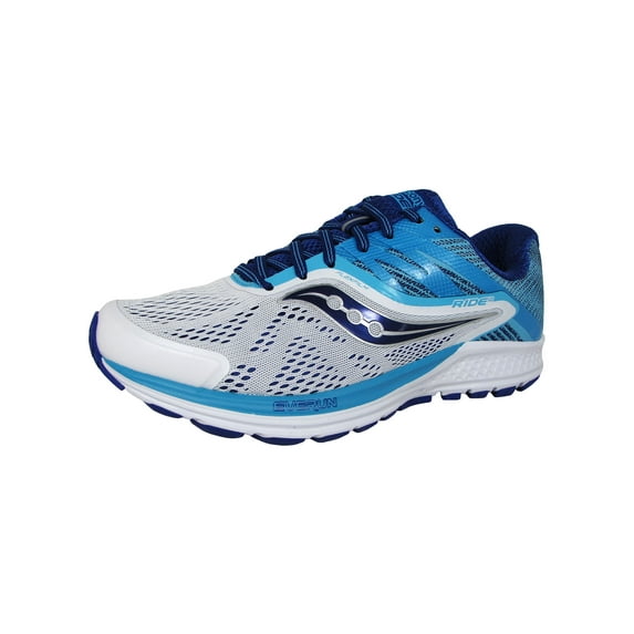 Saucony Womens Ride 10 Running Sneaker Shoes, White/Blue, US 6.5 W