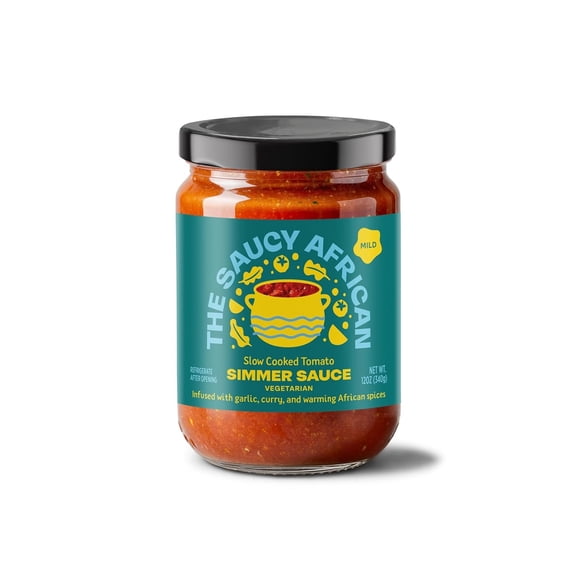 The Saucy African Vegetarian Simmer Sauce - 12 OUNCES - Slow Cooked Tomato with Garlic, Curry & Warming African Spices - Plant-Based, Vegan Friendly - Authentic African Flavor - Mild Heat