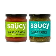 Saucy Gourmet Classic Salsa Bundle, Mild & Verde, Gluten-Free, 2 Pack, 15.5 oz