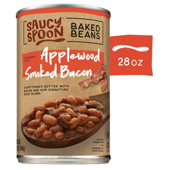 Saucy Spoon Applewood Smoked Bacon Baked Beans, Canned Beans, 28 oz Can