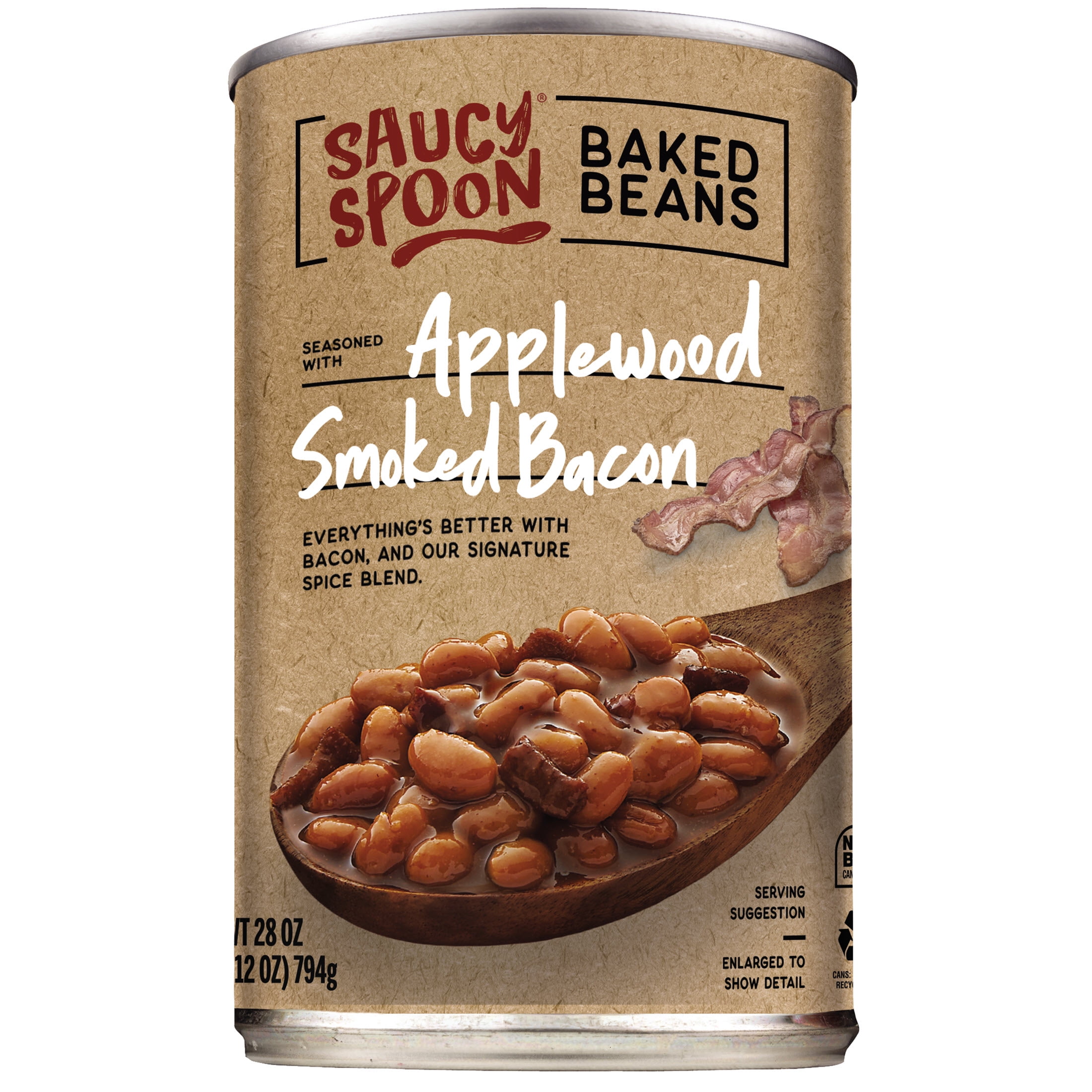Saucy Spoon Applewood Smoked Bacon Baked Beans, Canned Beans, 28 oz Can