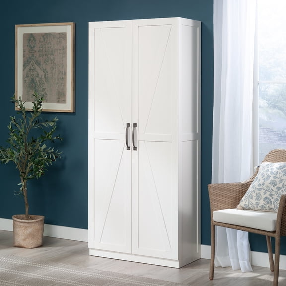 Sauder 2-Door Farmhouse Storage Cabinet in White, White Finish
