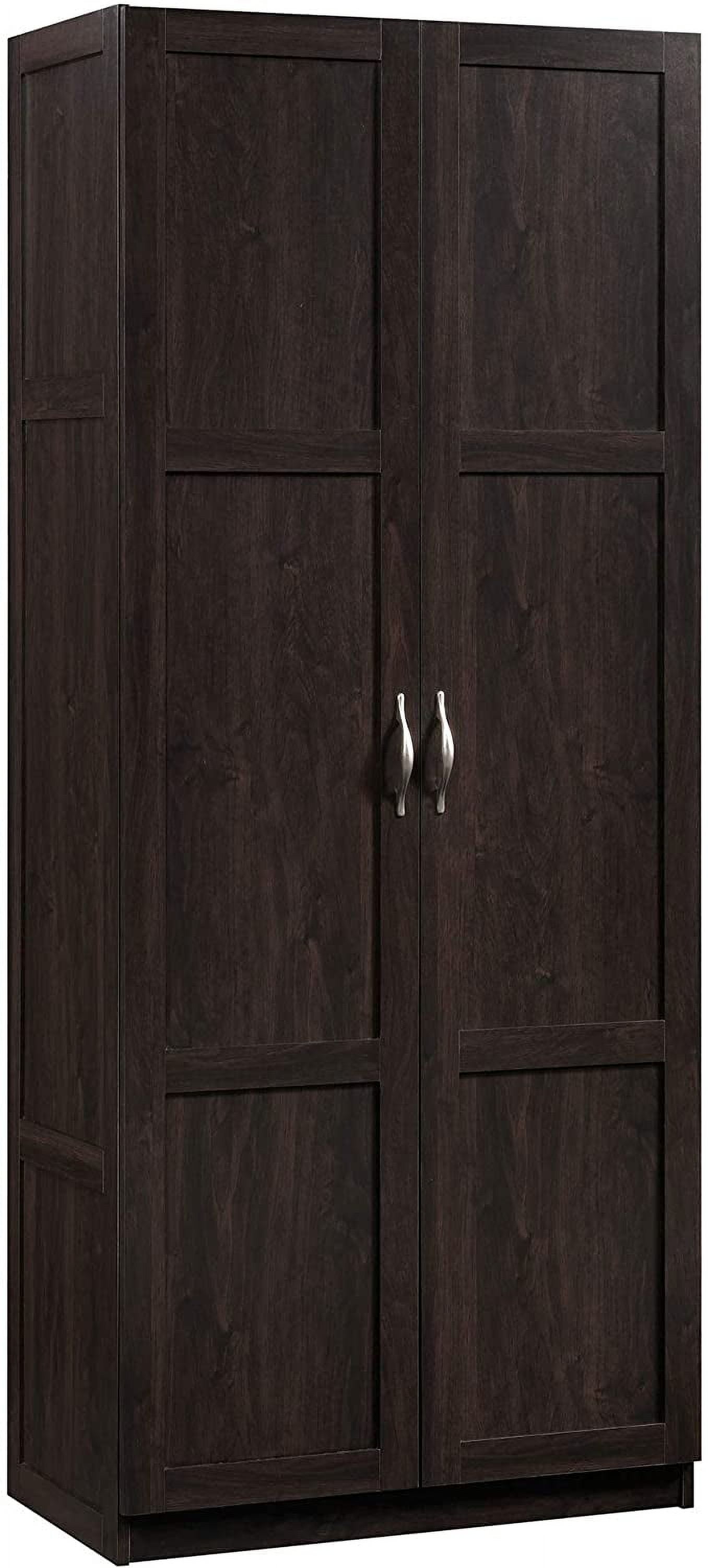 Tall Dark Brown Engineered Wood Storage Cabinet with Adjustable Shelving