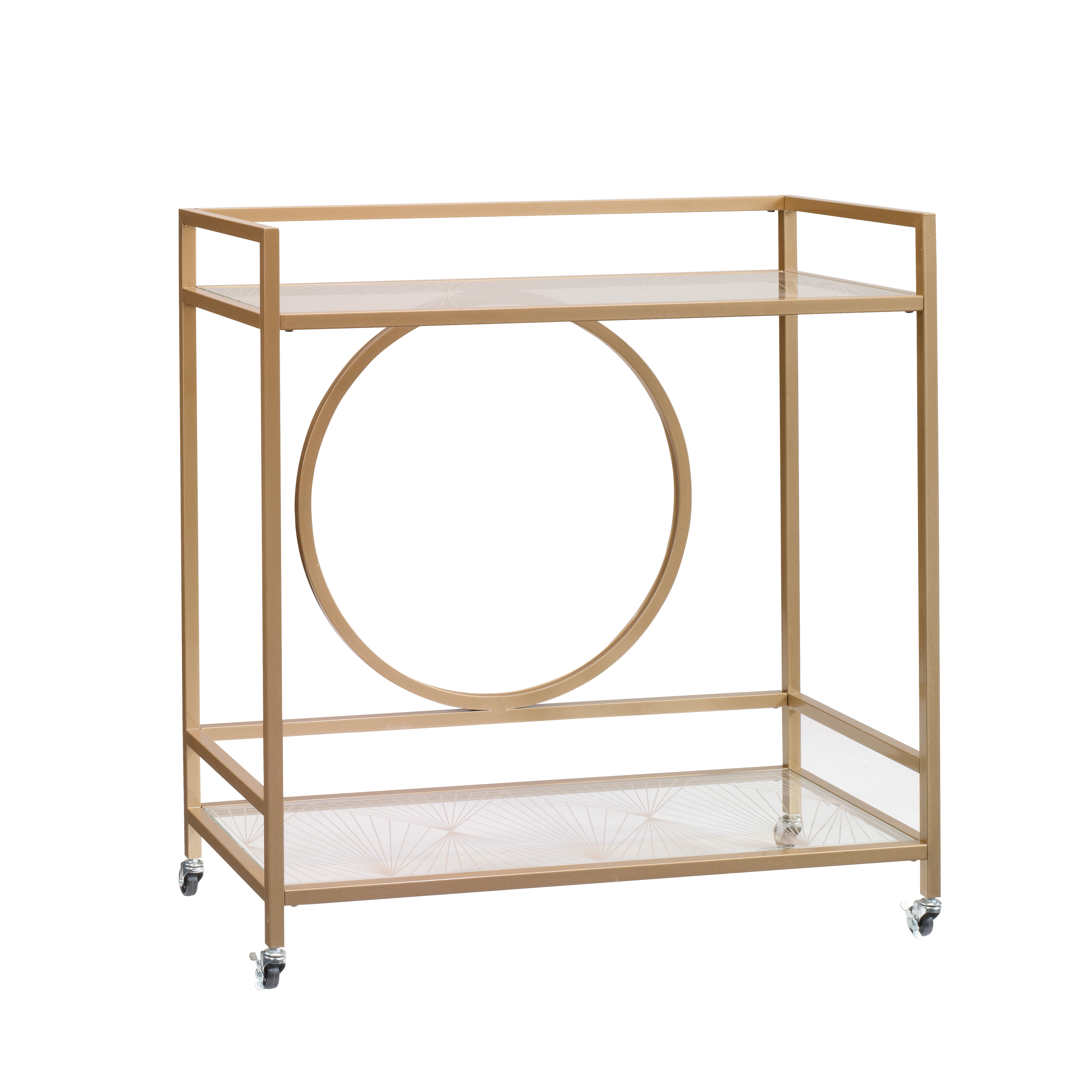 Sauder 417828 International Lux Bar Cart, Glass/Satin Gold Finish