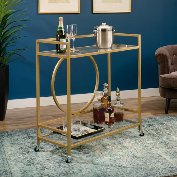 Sauder International Lux Bar Cart, Satin Gold Finish