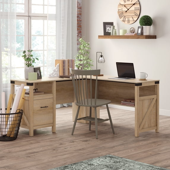 Sauder Bridge Acre Orchard Oak L-Shaped Home Office Desk, Orchard Oak Finish Finish