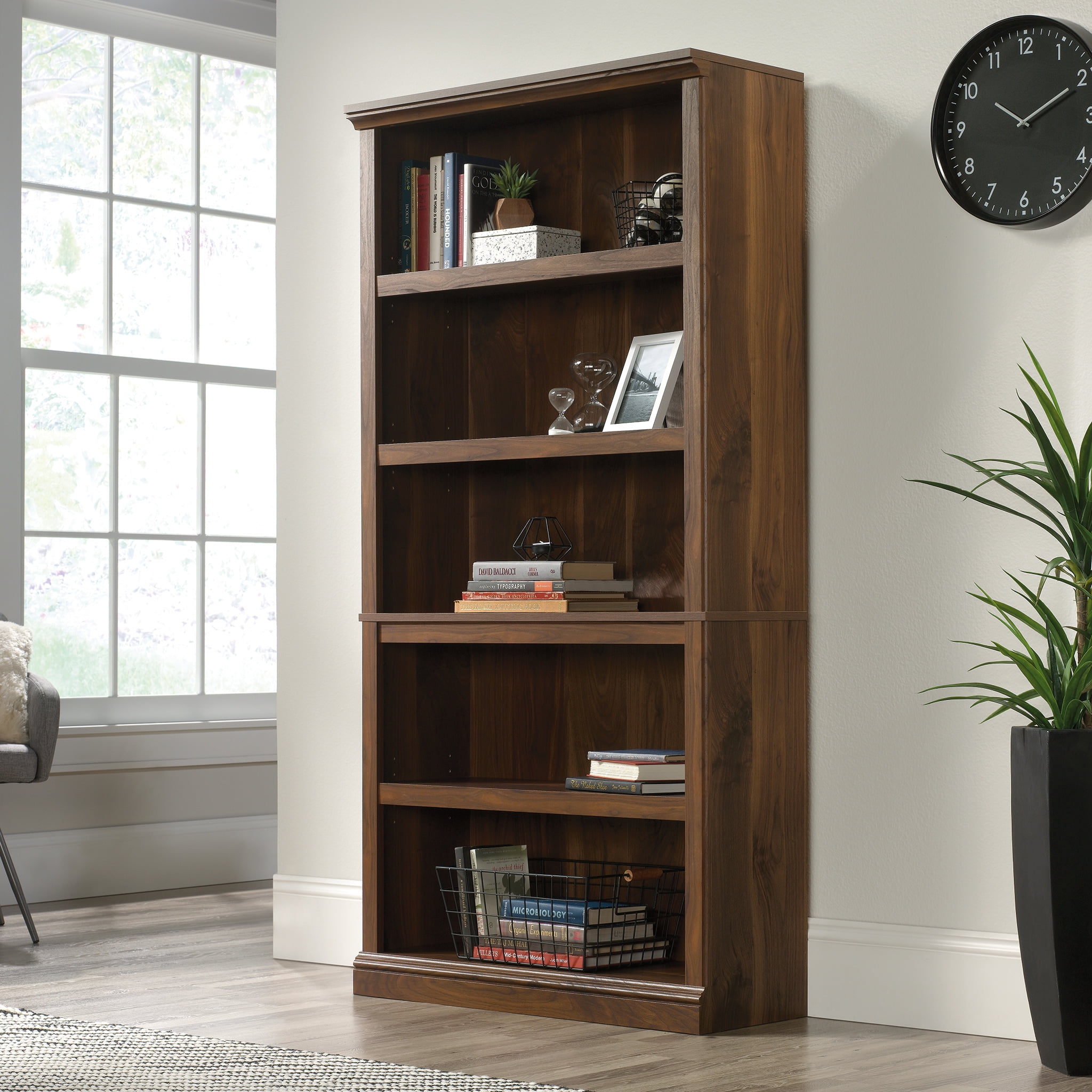 Sauder 5 Shelf Bookcase, Grand Walnut Finish - Walmart.com