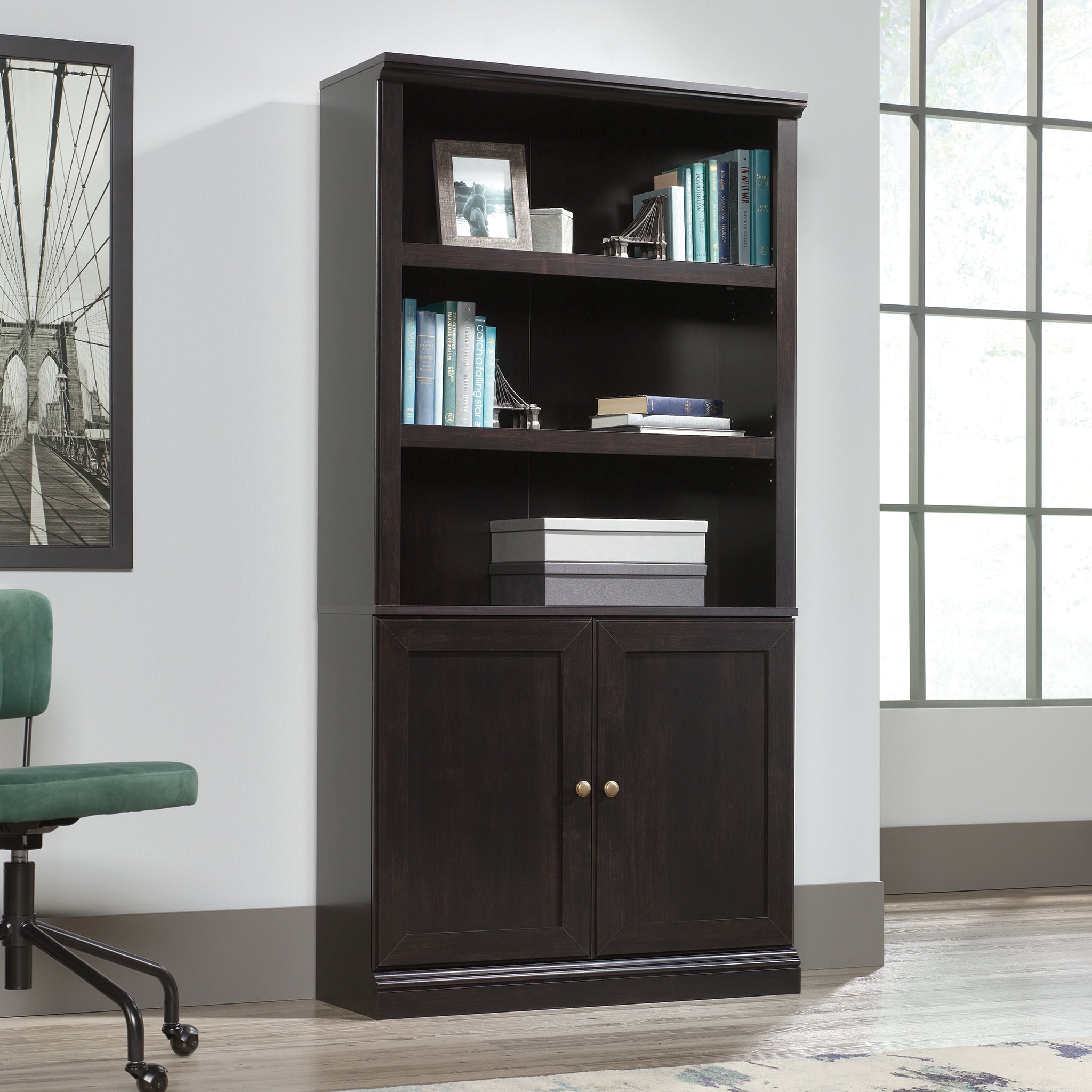 Estate Black Modern Farmhouse 5-Shelf Bookcase with Doors