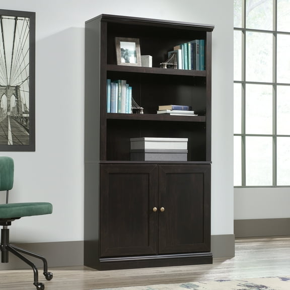 Sauder 5-Shelf Bookcase W/Doors, Estate Black Finish