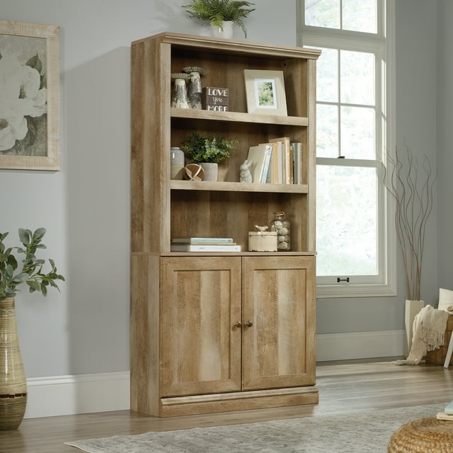 Sauder 5Shelf Bookcase with 2 Doors, Lintel Oak Finish