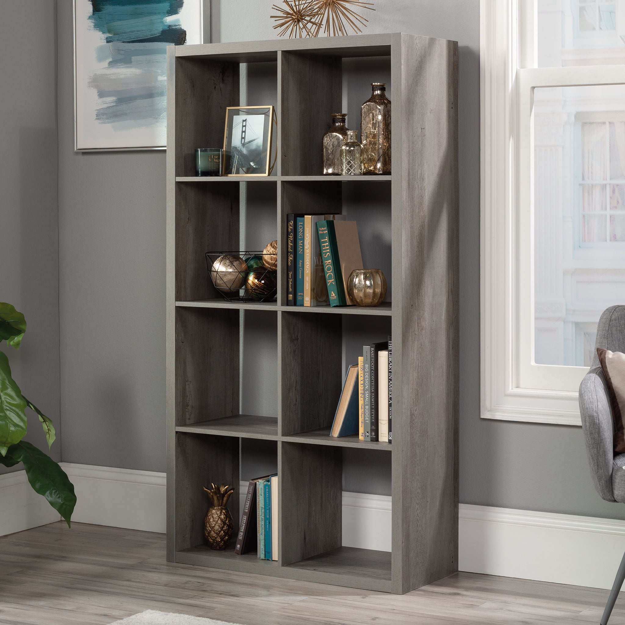 Sauder 8-Cube Organizer Storage Bookshelf, Mystic Oak Finish