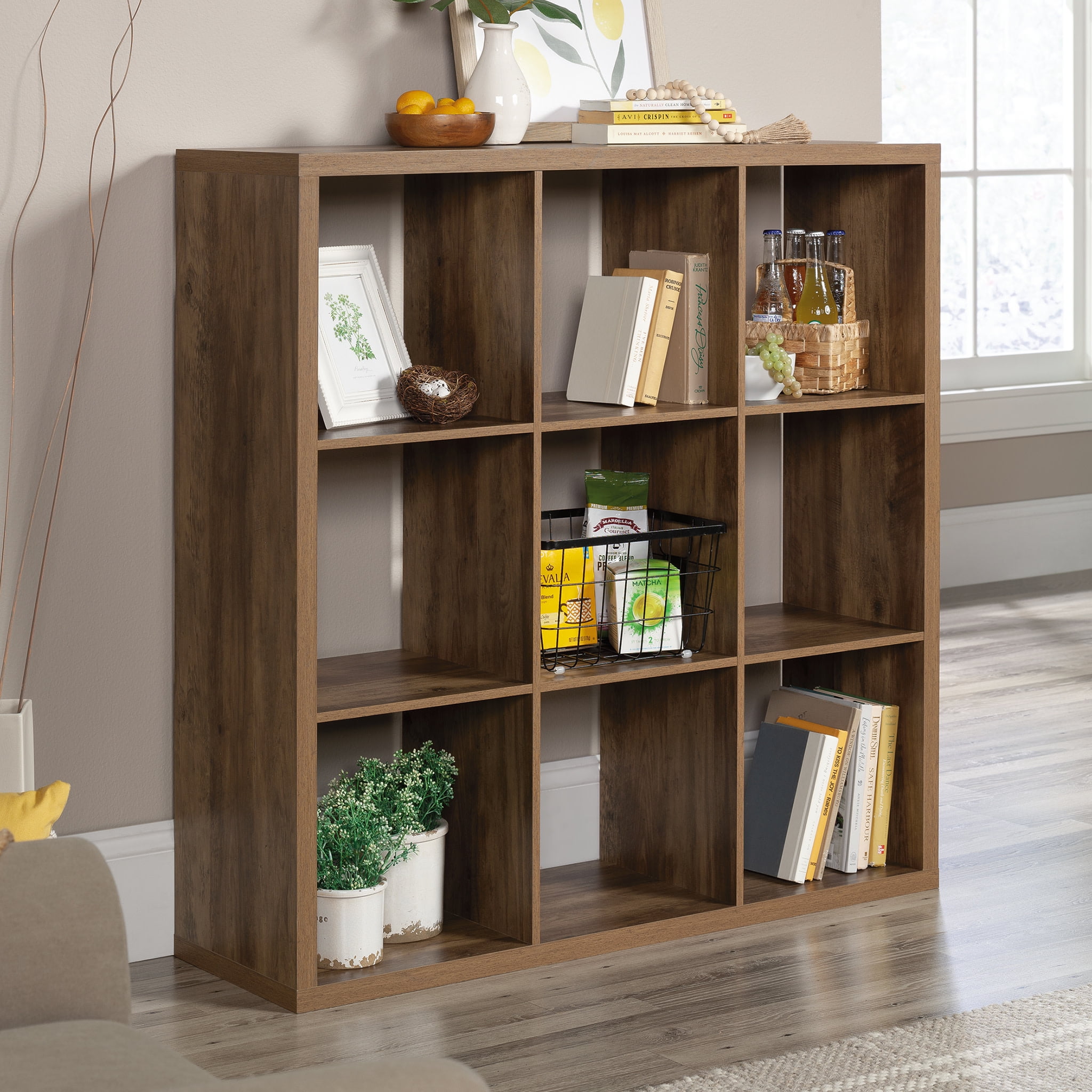 43.819" 9 Cube Organizer Storage Cube Rural Pine - Sauder: Laminated MDF, Adjustable Shelves