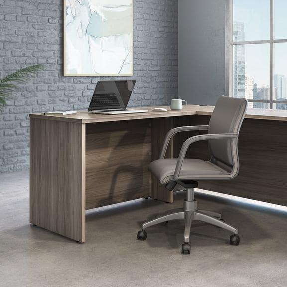Sauder Affirm 42" Engineered Wood Adjustable Desk L/R Return in Hudson Elm/Brown