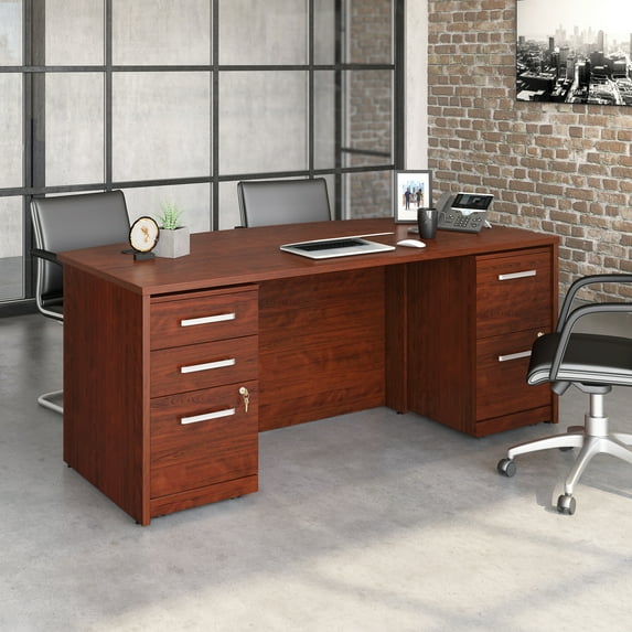 Sauder Affirm 72" Bowfront Desk/2-Drawer and 3-Drawer Mobile Files in Cherry