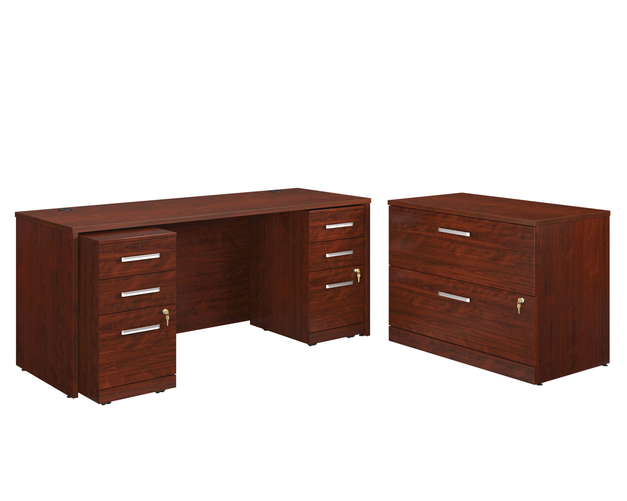 Sauder Affirm 72" x 24" Desk Shell/Lateral File/Two 3-Drawer Mobile Files Cherry - image 1 of 8