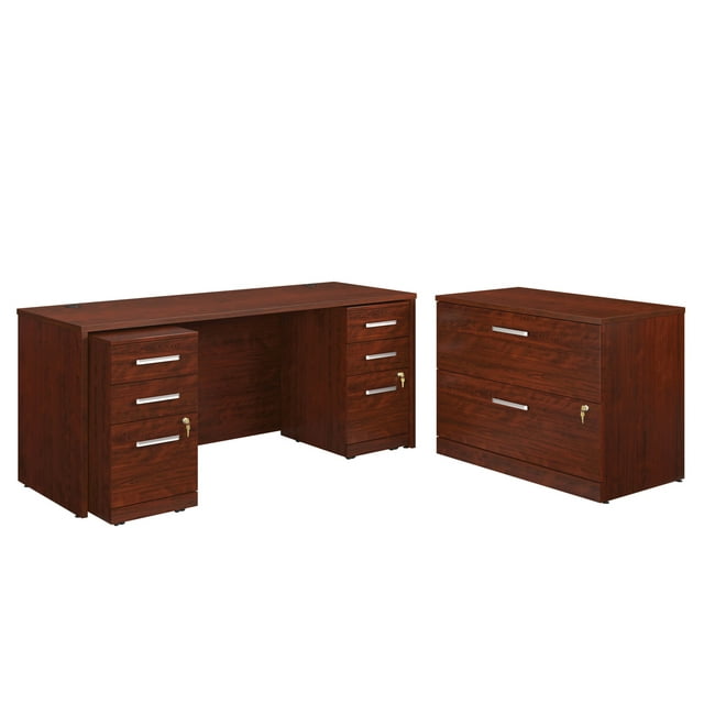 Sauder Affirm 72" x 24" Desk Shell/Lateral File/Two 3-Drawer Mobile Files Cherry
