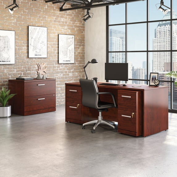 Sauder Affirm 72" x 30" Shell/Two 2-Drawer Mobile Files/Lateral File Cherry