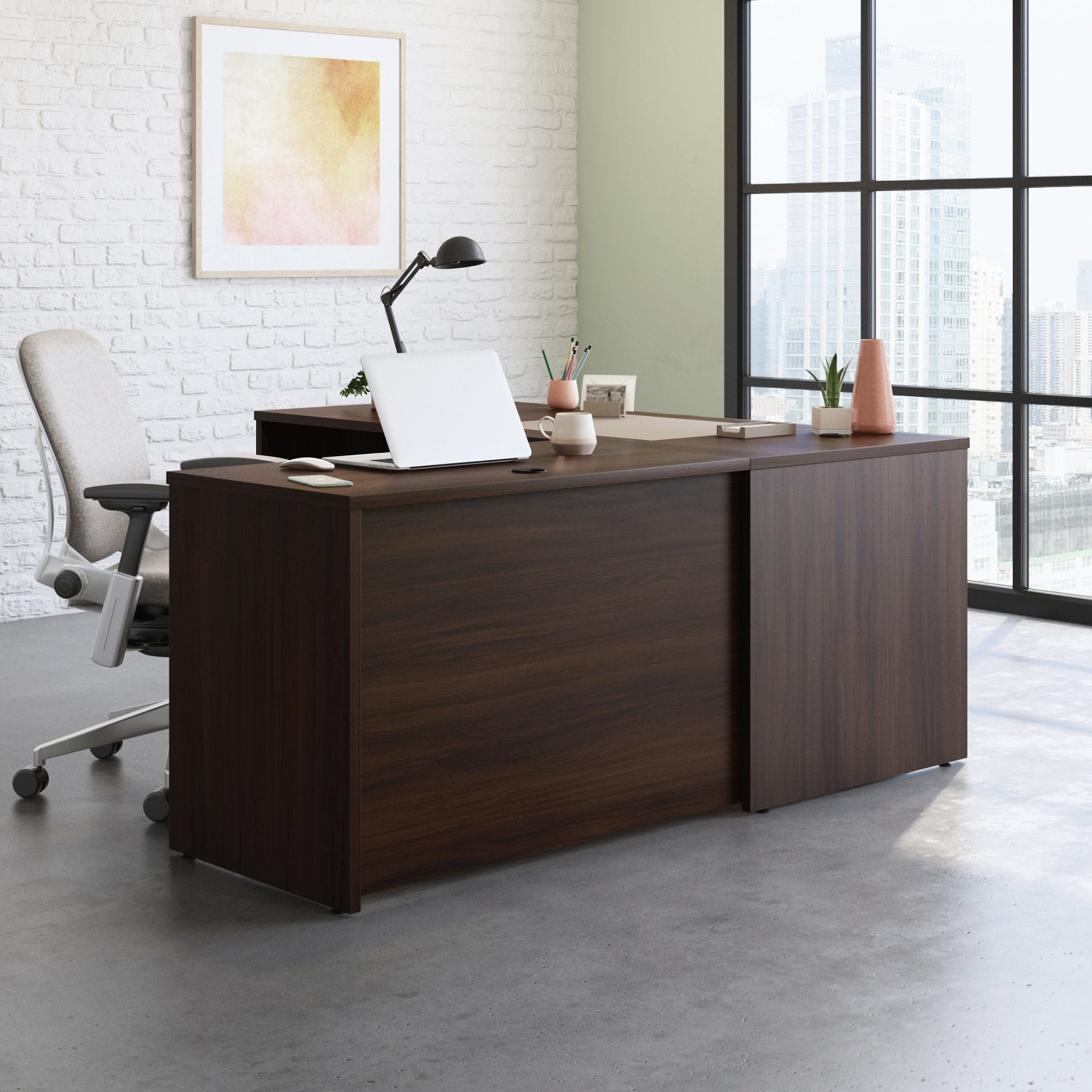 Noble Elm Executive Corner Desk with Melamine Top