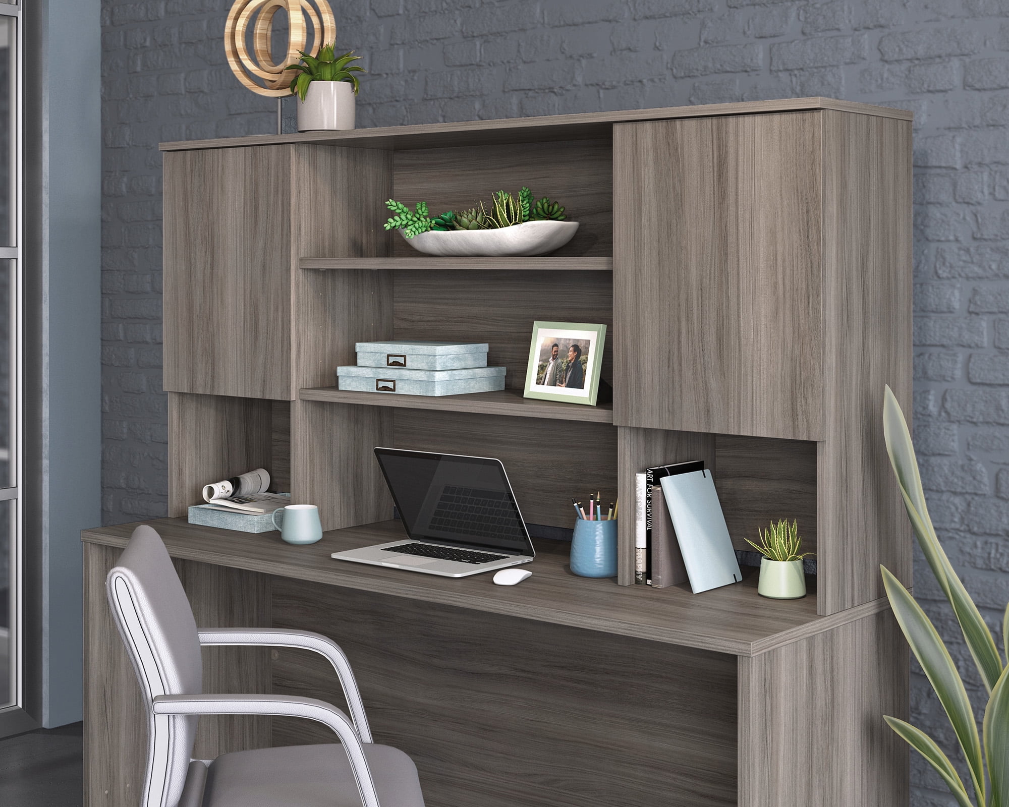 Hudson Elm and Gray 72" Engineered Wood Storage Hutch