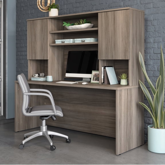 Sauder Affirm Engineered Wood 72" Desktop Storage Hutch in Hudson Elm/Gray