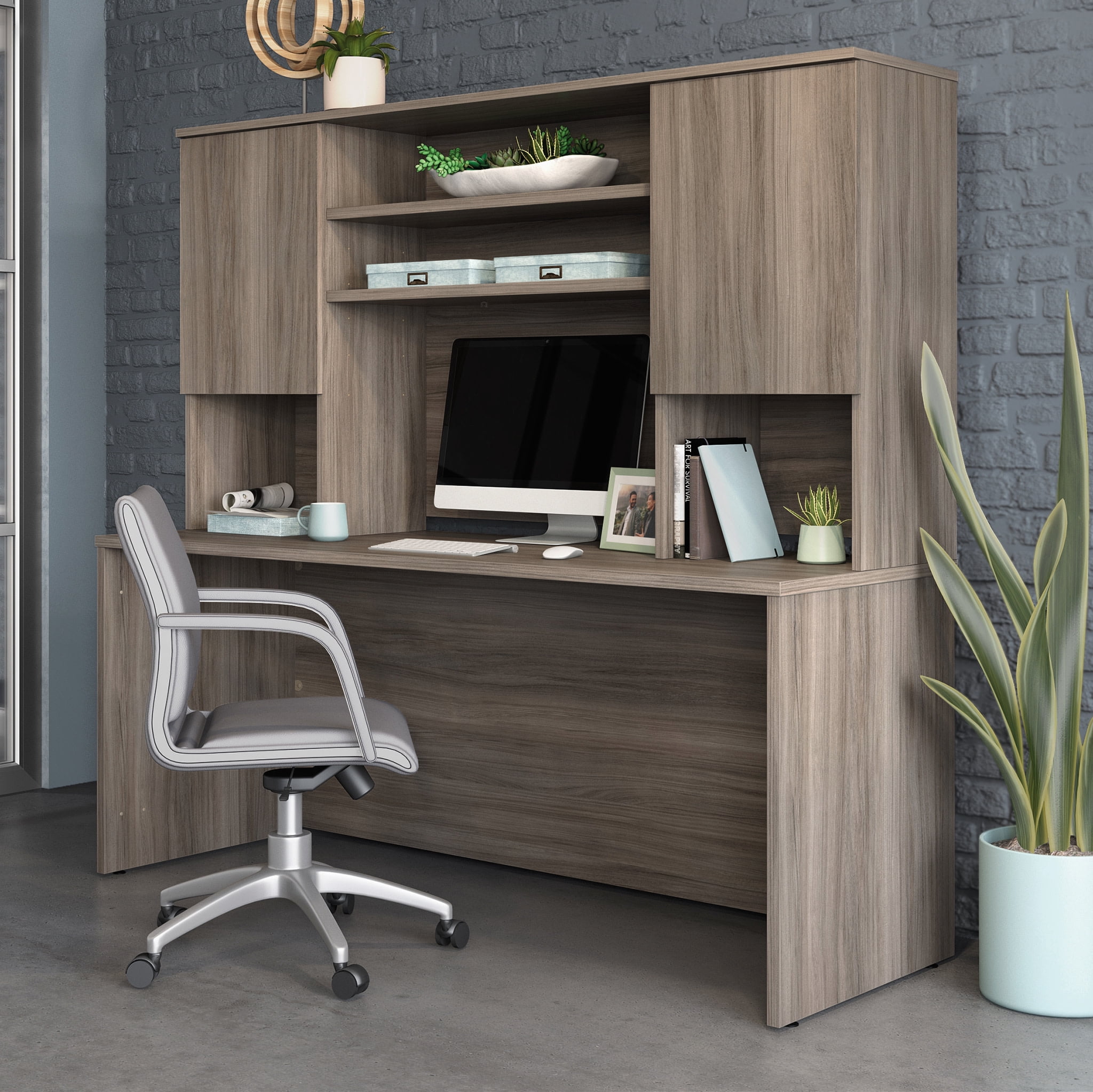 Hudson Elm and Gray 72" Engineered Wood Storage Hutch
