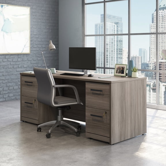 Sauder Affirm Engineered Wood 72 x 30 Desk and Mobile File Suite in Hudson Elm