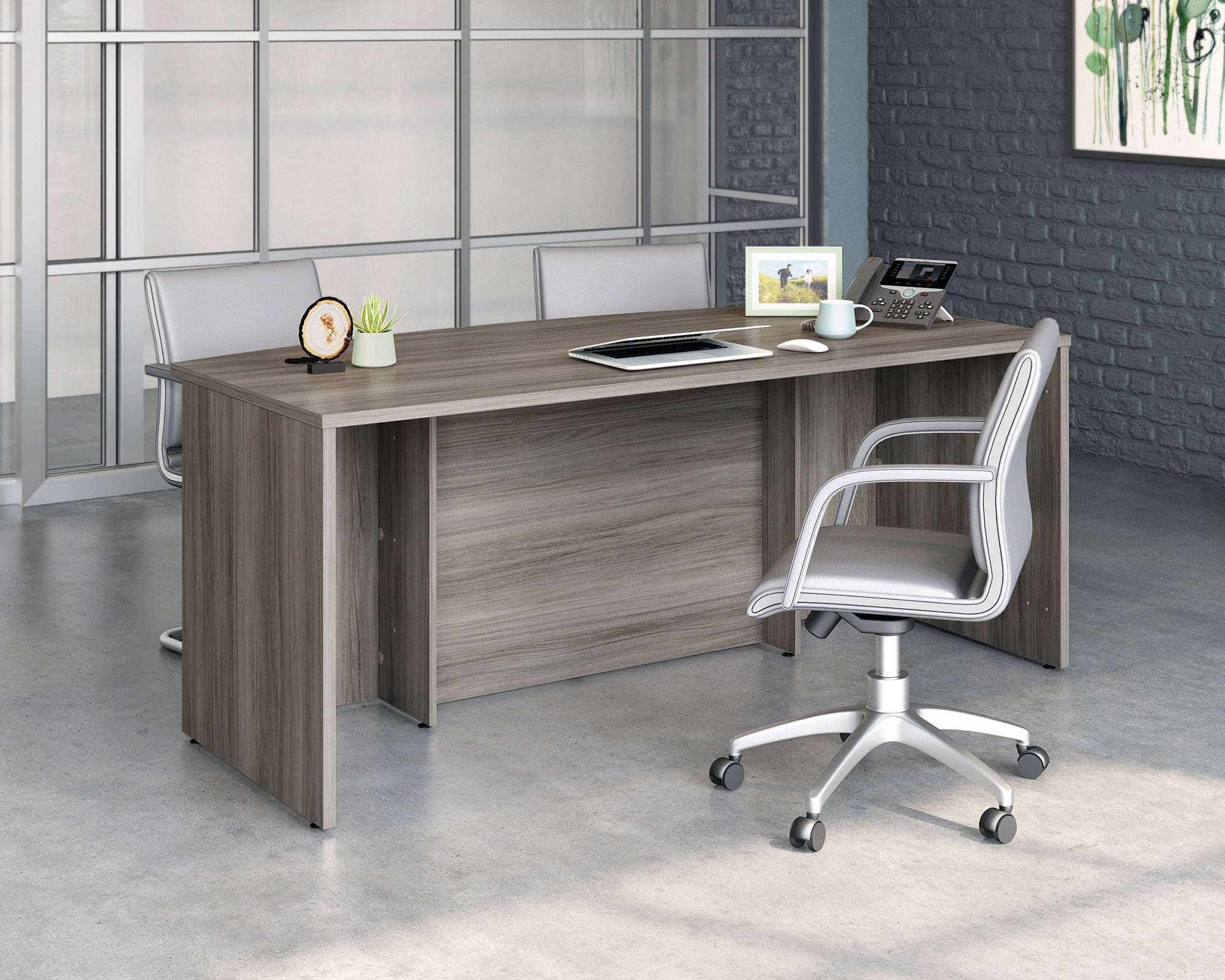 Hudson Elm 72" Bowfront Executive Desk with Melamine Top