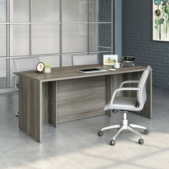 Sauder Affirm Engineered Wood Bowfront Executive Desk in Hudson Elm/Brown