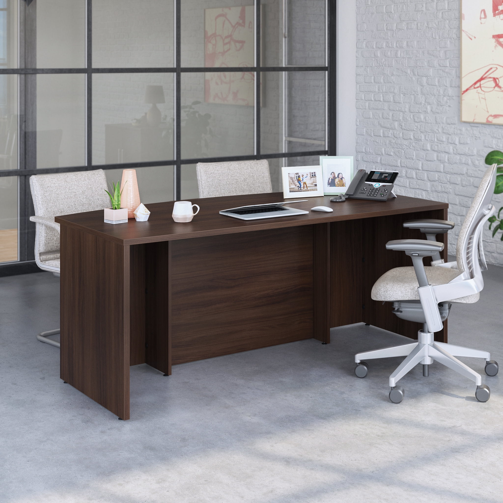 Noble Elm Brown Executive Bowfront Desk with Melamine Top
