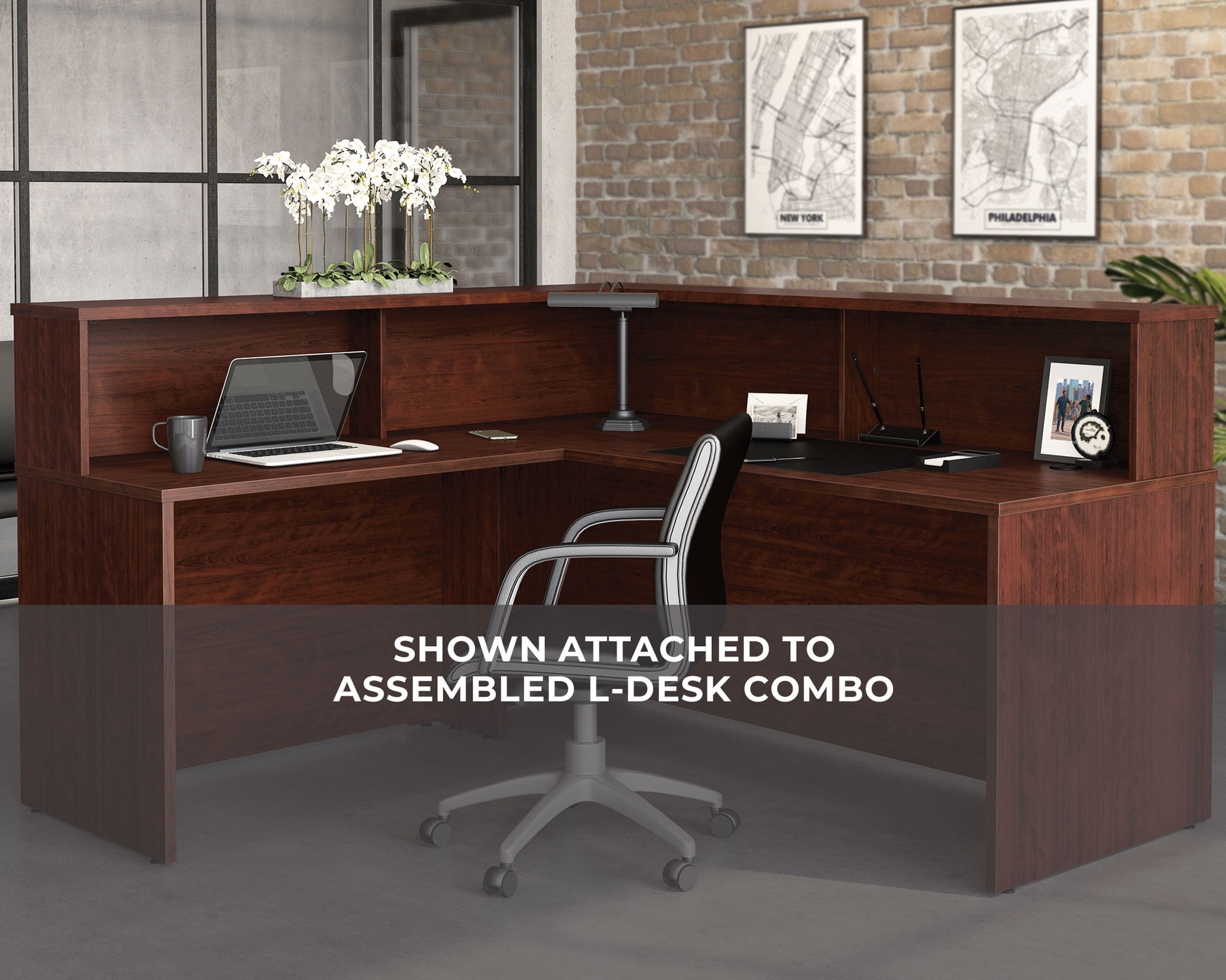 Sauder Affirm® Reception Desktop Hutch in Classic Cherry