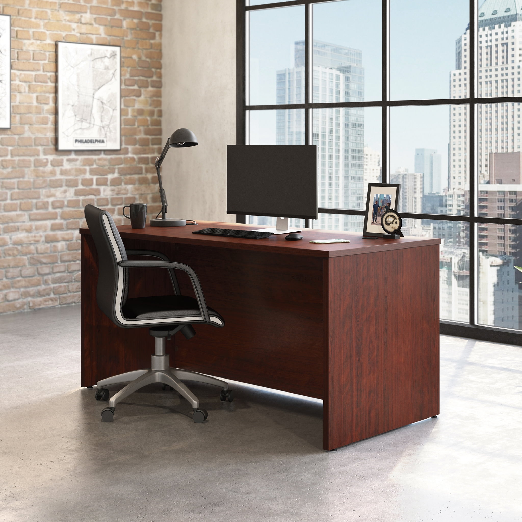 Classic Cherry Executive Wood Desk with Melamine Top