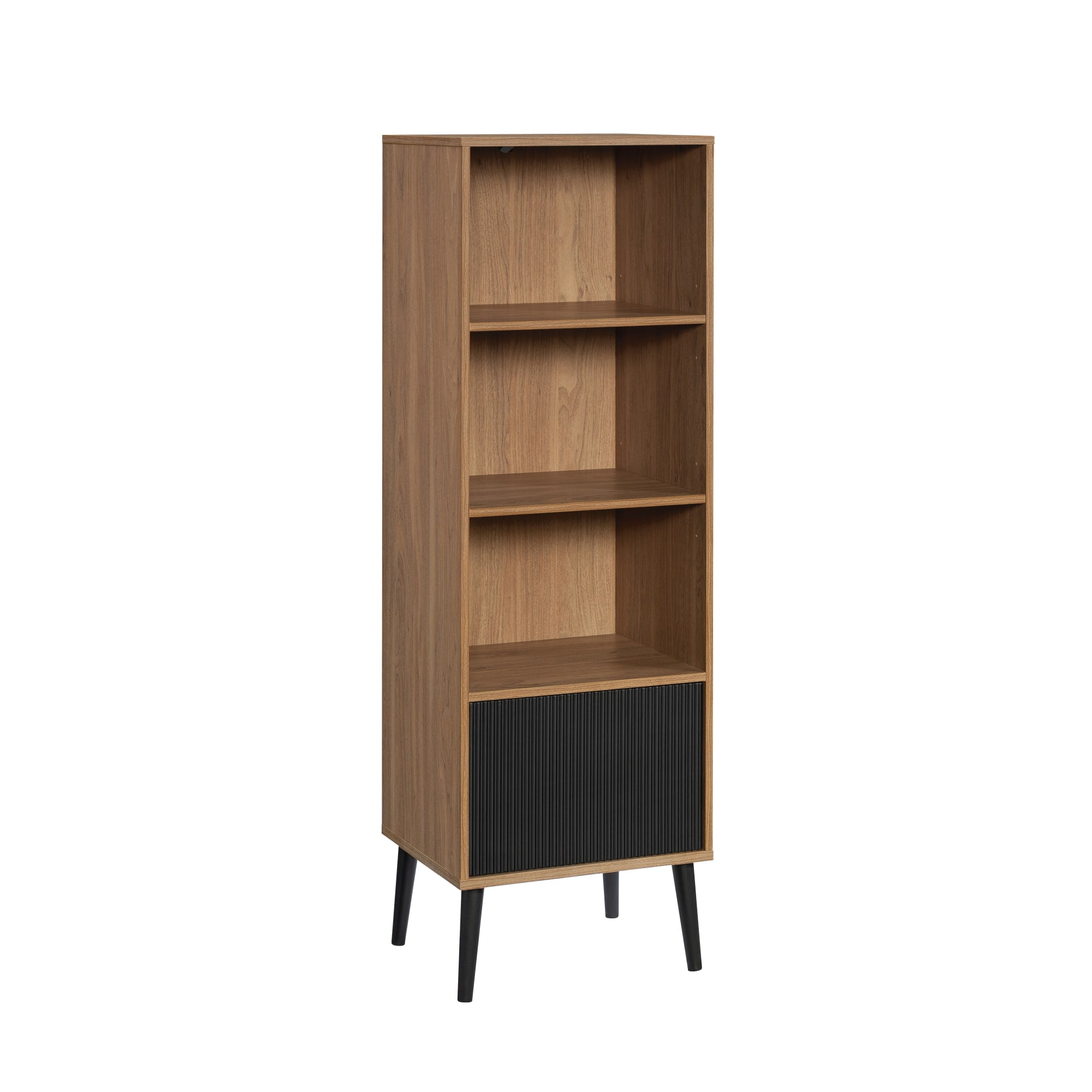 Serene Walnut and Black Adjustable Storage Cabinet with Doors