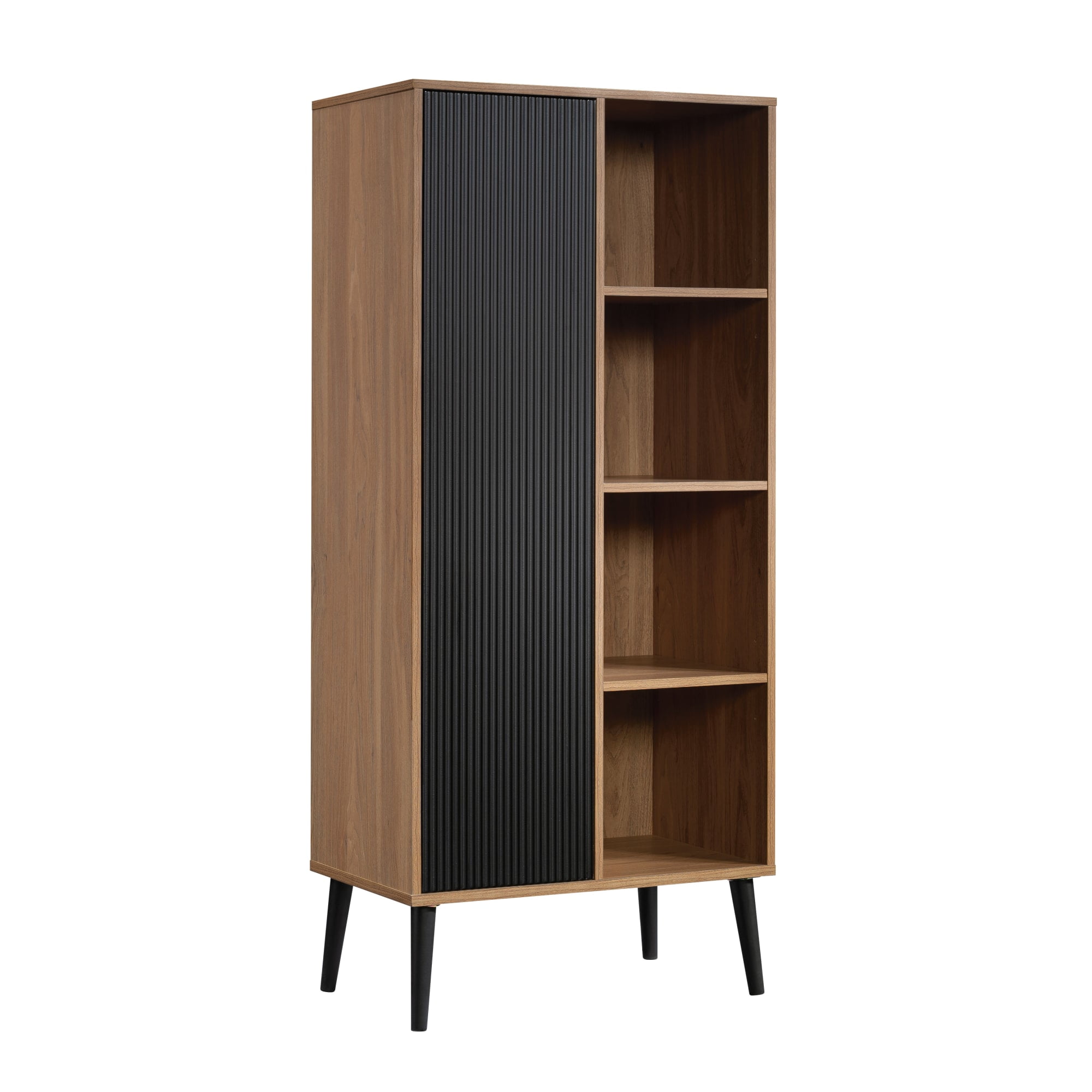 Serene Walnut and Black Storage Cabinet with Adjustable Shelves
