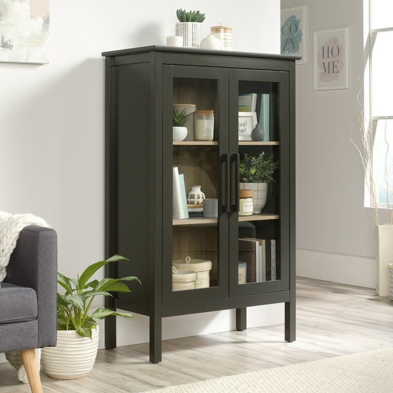 Grey wood sale display cabinet