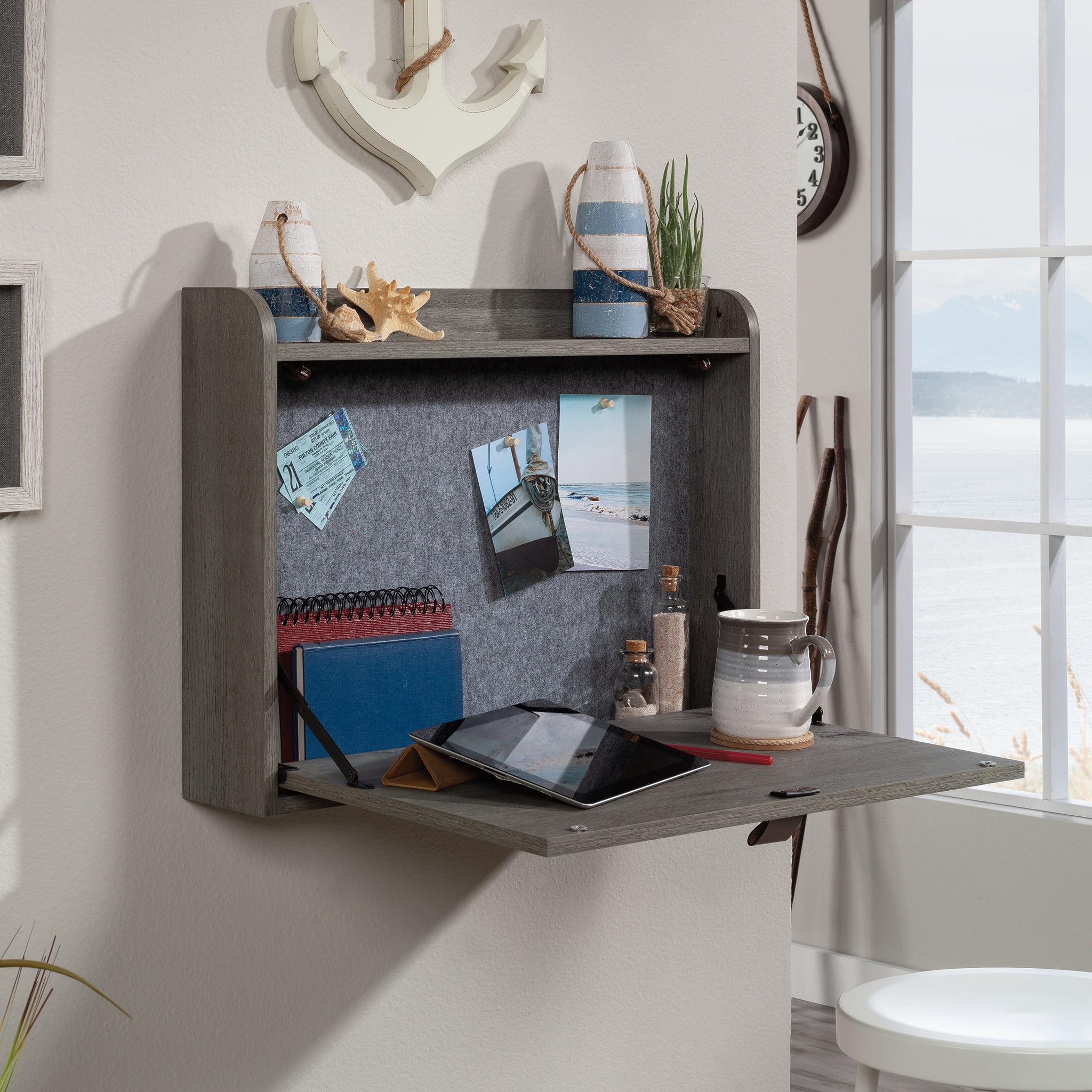 Sauder Anda Norr Wall Mounted Floating Desk Mystic Oak Finish