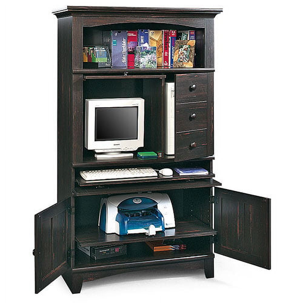 Sauder Arbor Valley Computer Armoire Antiqued Black Paint