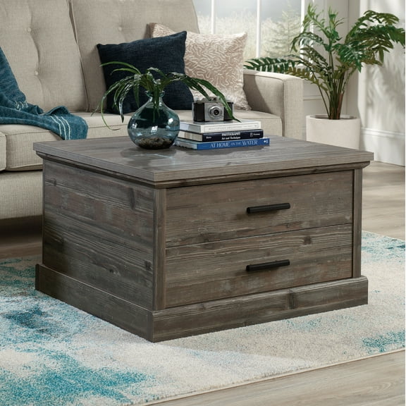 Sauder Aspen Post Coffee Table with Storage Drawer in Pebble Pine, Pebble Pine Finish
