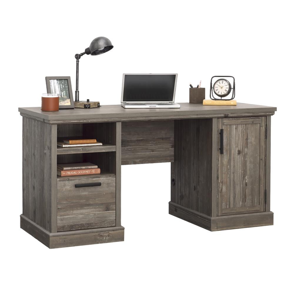 Pebble Pine Brown Wood Computer Desk with Drawer and Filing Cabinet